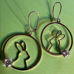 Bunny Hoop Earrings, Gold with Crystal Charm